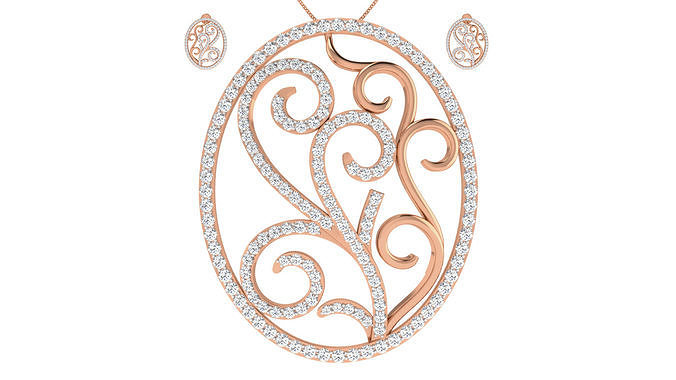 donne pendant earrings impostato 3dm render dettaglio pendente orecchini nozze ciondoli borchie hoopsandhuggies collana combo rosa gioielleria stampabile diamante 3D print model - Mito3D