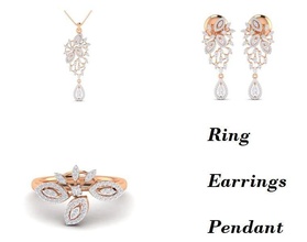 mulheres pingente brincos anel conjunto 3dm stl render argolas diamante imprimível Casamento noivado jóia jóias combo pregos hoopsandhuggies colar 3d print model - Mito3D