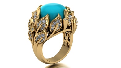women ring turquoise stone diamond fashion silver gold blue shining wedding engagment sterling jewellery brilliant jewelry rings 3d print model - Mito3D