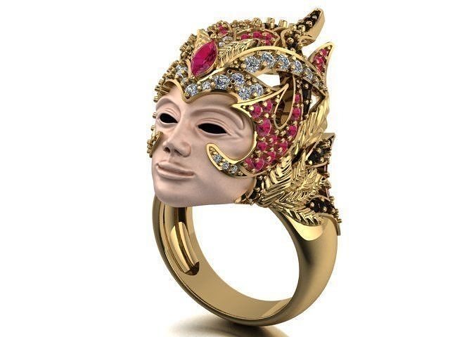 women ring gold diamond stones fashion jewelry female luxury silver printable shayeste design zbrush cad model face girl womens woman rings 3D print model - Mito3D