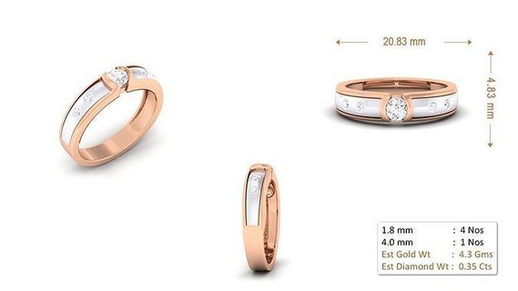 mulheres anel 008 ouro jóia joalheria prata imprimível diamante mulher moda Casamento solitário banda casal argolas 3d print model - Mito3D