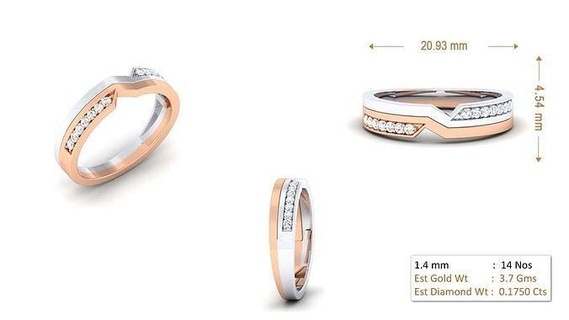 femmes bague 016 or bijou bijoux argent imprimable diamant femme mode mariage solitaire bande couple anneaux 3d print model - Mito3D