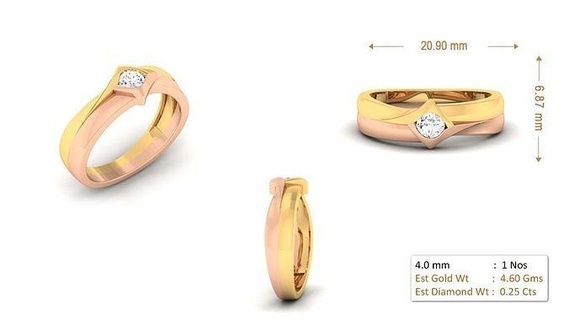 mujer anillo 018 oro joya joyería plata imprimible diamante Moda Boda solitario banda Pareja anillos 3d print model - Mito3D