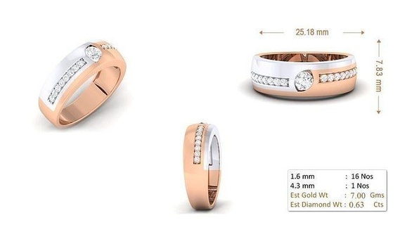 mulheres anel 075 ouro jóia joalheria prata imprimível diamante mulher moda Casamento solitário banda casal argolas 3d print model - Mito3D
