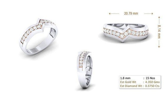 mulheres anel 090 ouro jóia joalheria prata imprimível diamante mulher moda Casamento solitário banda casal argolas 3d print model - Mito3D