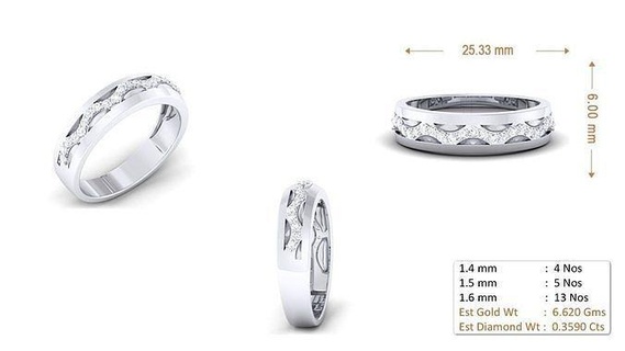 mulheres anel 097 ouro jóia joalheria prata imprimível diamante mulher moda Casamento solitário banda casal argolas 3d print model - Mito3D