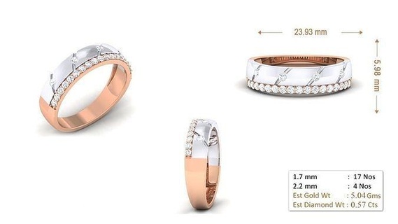 mulheres anel 128 ouro jóia joalheria prata imprimível diamante mulher moda Casamento solitário banda casal argolas 3d print model - Mito3D