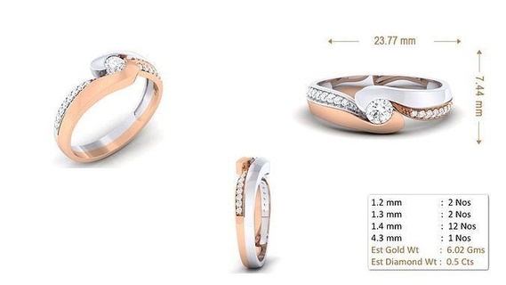 mulheres anel 136 ouro jóia joalheria prata imprimível diamante mulher moda Casamento solitário banda casal argolas 3d print model - Mito3D