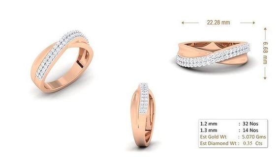 mulheres anel 156 ouro jóia joalheria prata imprimível diamante mulher moda Casamento solitário banda casal argolas 3d print model - Mito3D