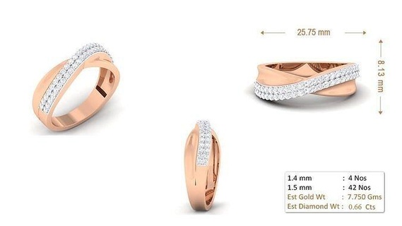 mulheres anel 157 ouro jóia joalheria prata imprimível diamante mulher moda Casamento solitário banda casal argolas 3d print model - Mito3D