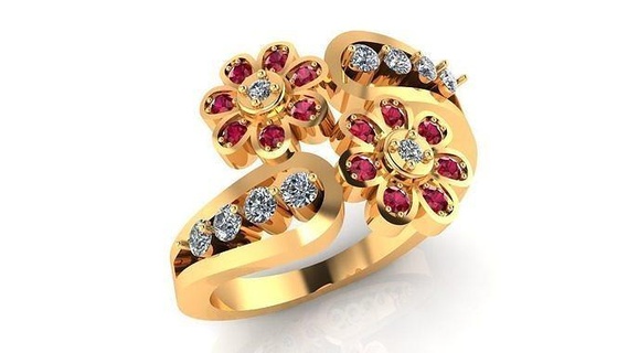 women ring 24 stylish flower shaped diamond jewelry ladies wedding printable luxury bands usa canada europe cad ruby sapphire rings gold fashion solitair engagement precious 3d print model - Mito3D