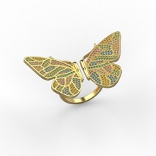 women ring butterfly gems 3dm stl cad wing flying animal printable silver gold jewel jewelry jewellery gem stone wedding diamond rings hop 3d print model - Mito3D