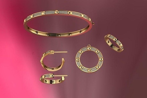 femmes anneaux boucles d'oreilles pendentifs bracelets pendentif mariage engagement bijoux imprimable diamant bague poids or couple ensemble luxe gemme précieux argent brillant 3d print model - Mito3D