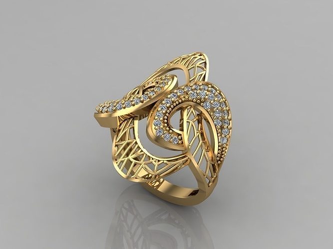 frauen ringe stein 3dm 3 ring gold damenringe schmuck design silber druckbar modern mode verschmelzung gitter schönheit kunst sterling geschenk leuchtenden diamant 3D print model - Mito3D