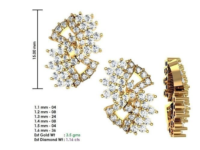 women solitaire diamond earrings jewel hoopsandhuggies luxury studs jewelry wedding engagement jewellery printable gold drop long 3D print model - Mito3D