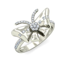 mulheres solitário noivado Casamento borboleta anel argolas esterlina imprimível diamante platina brilhante jóia jóias prata joalheria delicado luz ouro branco 3d print model - Mito3D