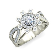 mujer boda compromiso banda flor anillo joyería joya precioso oro imprimible diamante moda anillos abultar colección solitario 3d print model - Mito3D