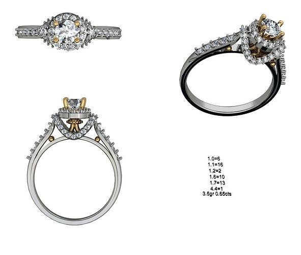 KADIN Solitaire yüzük 018 Kadın minimalist altın gümüş takı mücevher yazdırılabilir Aşk düğün elmaslar çiçek kalp yüzükler 3D print model - Mito3D