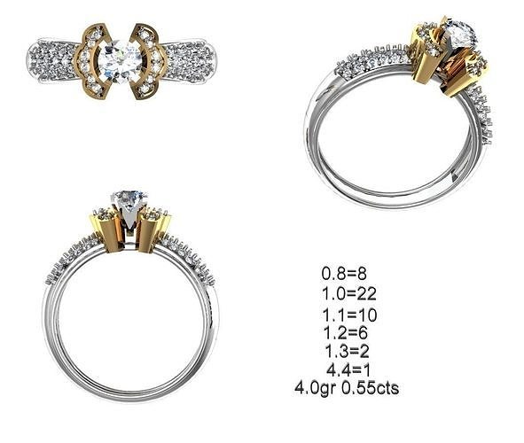 KADIN Solitaire yüzük 041 Kadın minimalist altın gümüş takı mücevher yazdırılabilir Aşk düğün elmaslar çiçek kalp yüzükler 3D print model - Mito3D