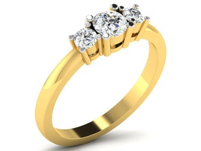 mulheres tri diamante anel solitário 3dm processar detalhe anéis solitaire printable platina brilhantes de casamento o engajamento jóia jóias ouro noiva flor a folha noivado 3d print model - Mito3D