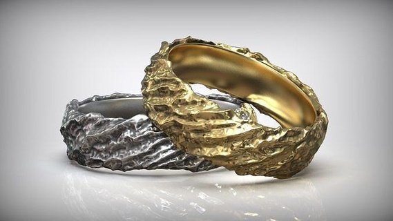 Holz Borke Natur Ornament Hochzeit Band Ring modern Design Silber oxidiert cnc Mahlen geschwärzt Gold j3ds Schmuck Herstellung Mode Texturen Muster Ringe 3d print model - Mito3D
