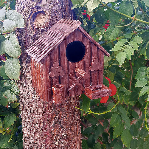 wood bird house birdhouse cute colorful garden flowers nature wildlife vacation outdoor 3D print model - Mito3D