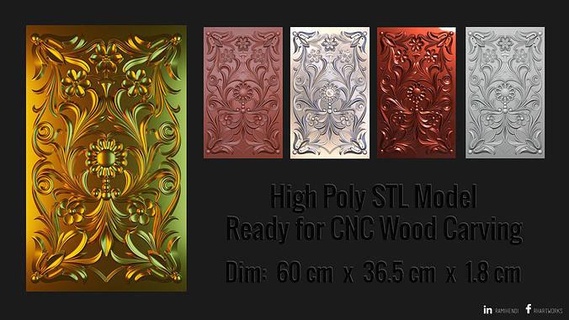 legna intaglio tradizionale bulgaro arte rettangolare ornato antico ornamento scolpito sollievo cnc router highpoly sculture 3d print model - Mito3D