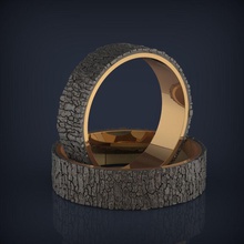 Holz Schmuck Textur Hochzeit Bands Ring Mode Ringe hölzern strukturiert druckbar Silber Gold Platin Luxus einzigartig zbrush cad 3d Diamant Jahrgang gebrochen 3d print model - Mito3D