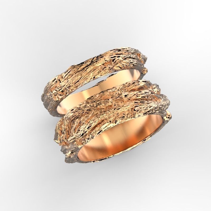 wood textured wedding bands jewelry rings ring marriage jewellery gold jewel band 3D print model - Mito3D