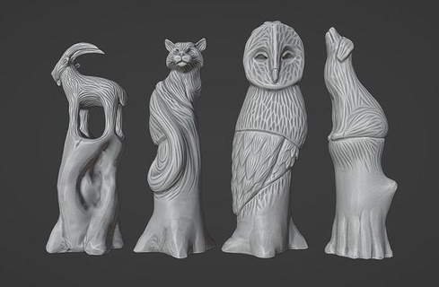 wooden animal sculptures cat goat architectural dog owl carving carved wood log stump games toys 3d print model - Mito3D