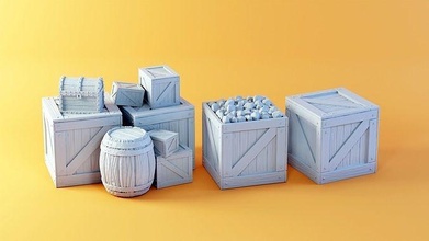 madeira caixotes conjunto caixote armazenamento recipiente caixa 28mm 32mm tampo mesa jogos mobília peito barril imprimível brinquedos acessórios 3d print model - Mito3D
