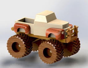 wooden monster truck wood machinery child wheel games toys 3d print model - Mito3D
