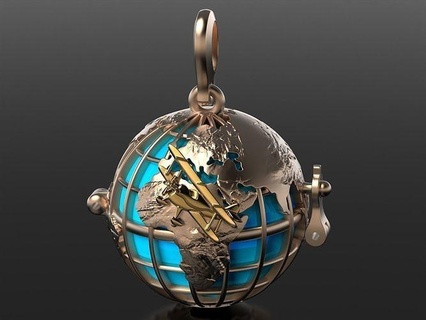 world planet globe plane bead ball pendant jewel texture silver gold sterling nature art 3dprinted model 3d print printing prototyping jewelry pendants 3d print model - Mito3D