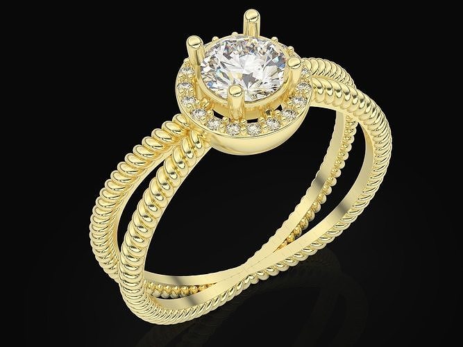 tecido solitário anel noivado prata ouro argolas imprimível joalheria Casamento jóias beleza esterlina platina moda jóia corda luxo gema 3D print model - Mito3D