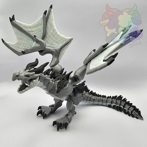 wyvern flexi articulado continuar impresión in sitio apoya flexible posable wyrm fantasía juguete frio ala juegos juguetes 3D print model - Mito3D