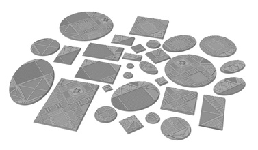x1000 oval square rectangular hexagonal industrial bases sci fi wargaming steampunk shapes tabletop wargame textured 32mm 25mm 64mm grimdark games toys game accessories 3d print model - Mito3D