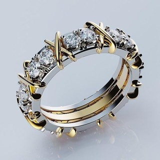 estilo dezesseis pedra anel ouro jóia Tiffany 3dprint imprimível diamante brilhante Casamento joalheria argolas moda ródio mulheres jóias marca 3d print model - Mito3D