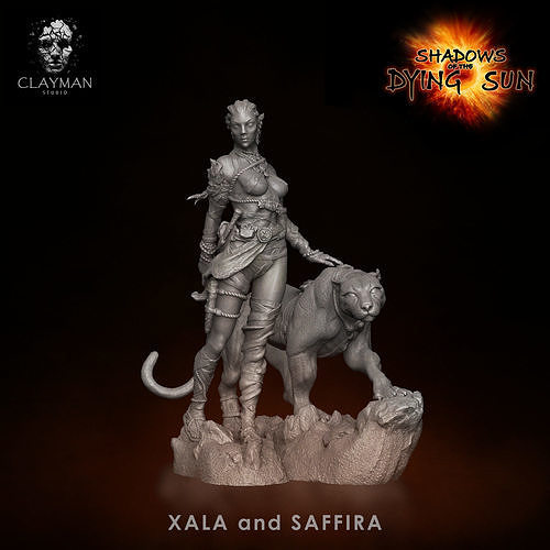 xala safira 32mm 75mm 170mm miniatura fantasia negra rpg duende fêmea guerreiro caçador pantera clayman tampo mesa dnd estatuetas jogos tabuleiro menina mulher arte brinquedos borda 3D print model - Mito3D