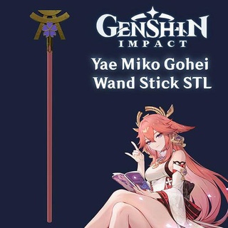 yae miko gohei wand stick genshin impact jewelry printable gem game toys games cosplay accessories genshinimpact anime models cosplayer cosplaying staff magic 3d print model - Mito3D