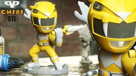 yellow ranger chibi stl 3d printing chibistl 3dxm marvel united homebrew games toys 3d print model - Mito3D