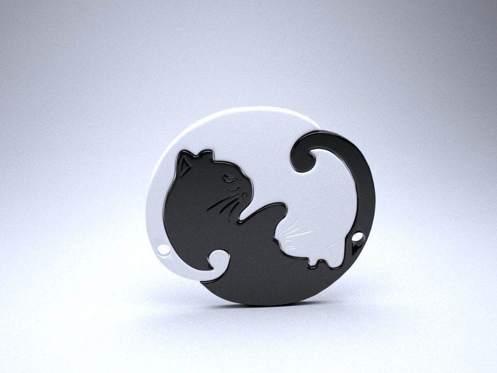 yin yang chat pendentif minou collier animal bijouterie taoïsme dao noir blanc symbolisme ornement bijoux pendentifs 3D print model - Mito3D