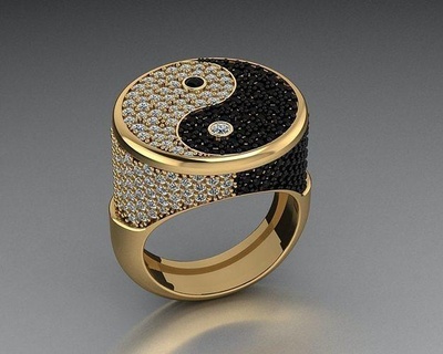 yin-yang ring yin yang jewelry symbol art design chinese shape gold silver diamonds precious taichi business rings 3d print model - Mito3D