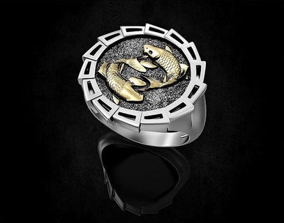 Yin yang crap Fische Ring 3d druckbar Schmuck Gold Silber Platin Sterling Frauen Männer Linderung Horoskope Tierkreis Fisch Zwillinge Yang Ringe 3d print model - Mito3D