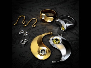 yin yang jewellery set earrings stones jewel diamond libra design fashion girl gem ring ear silver woman golden lady love jewelry challenge earring 3d print model - Mito3D