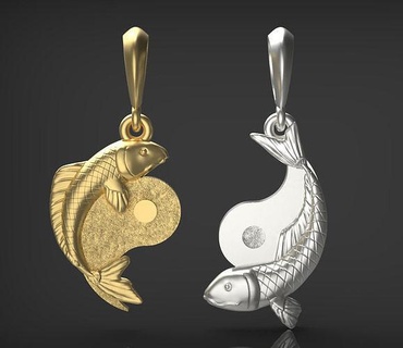 ying yang pesce paio pendente 3d Stampa modello arte oro gioielleria argento stampabile bianca platino Yin Yang taoista ciondoli 3d print model - Mito3D