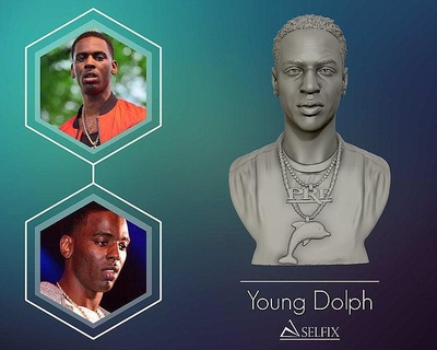 young dolph bust portrait statue sculpture man 3d rap rapper art sculptures 3d print model - Mito3D