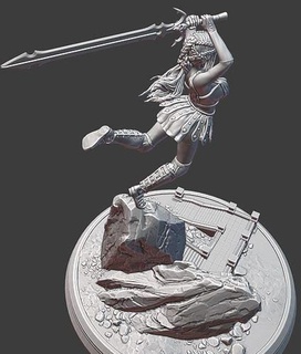 young greek female warrior armor weapon sword art sculptures 3d print model - Mito3D