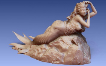 jovem sereia ouvindo Concha escultura mulher natureza figura estátua arte mar oceano decorativo esculturas 3d print model - Mito3D