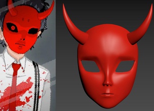 yuppie psicopata vermelho diabo mascarar chifres brian pasternak cosplay jogos brinquedos acessórios 3d print model - Mito3D