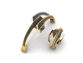 squillare oro polsino impostato zaffiri design completo uomo modello argento gioielleria 3d print model - Mito3D
